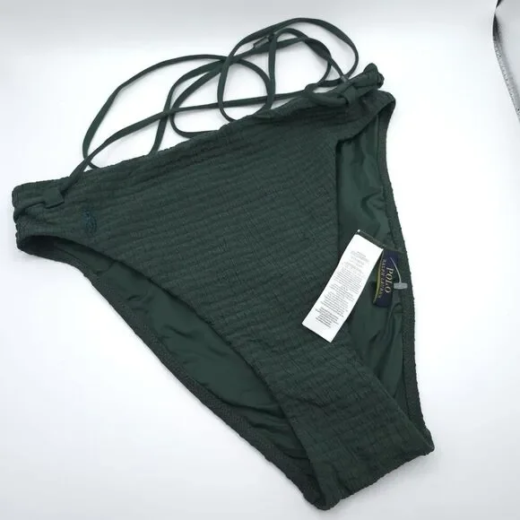 POLO RALPH LAUREN New SET Swimsuit M Bikini Top Bottle Green Subtle Textured